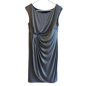 Connected Apparel Petite Gray and Gold Metallic Rushed Asymmetric Dress